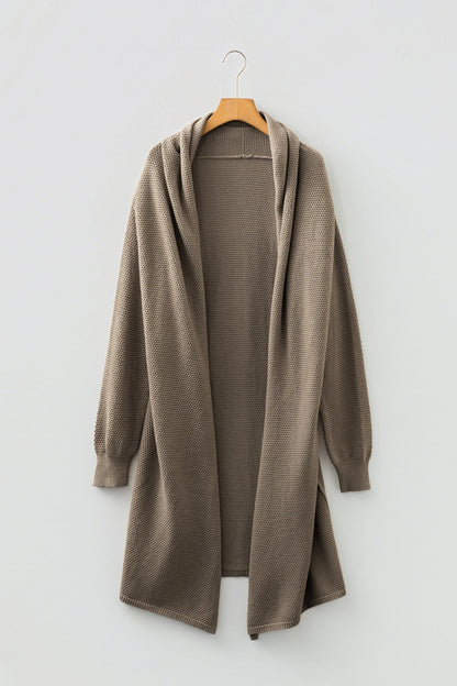 Solid Textured Knit Open-Front Sweater Cardigan