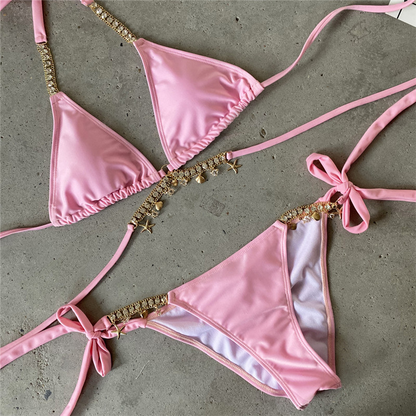 Sexy push up bikini Metallic swimsuit Women Tie side swimwear women Summer bathers High cut bathing suit women