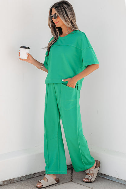 Solid Drop Shoulder Boxy Tee & Barrel Pants Set
