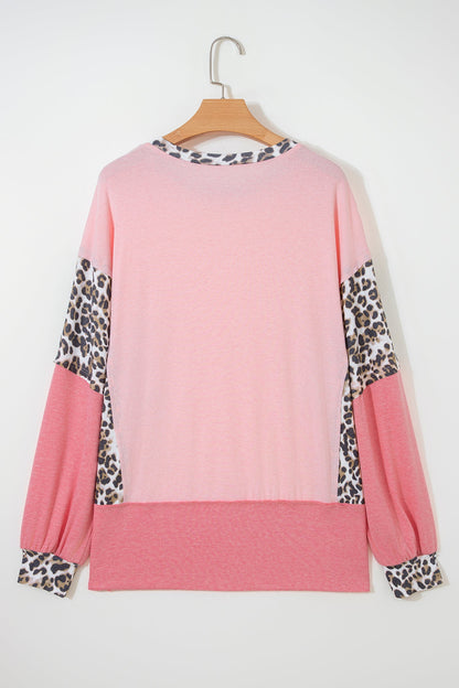 Leopard Patchwork Dolman Sleeve Sweatshirt