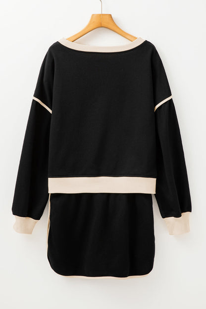 Colorblock Long Sleeve Top and Skort Set