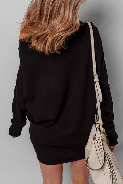 Solid Asymmetric Neck Sweater Mini Dress