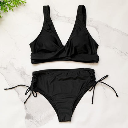 Twisted Bag Bikini Feminine High Waist Solid Color Bikini