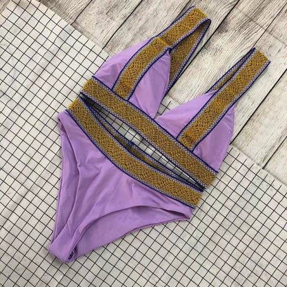 Swimsuit Nylon High Waist Popular Swimsuit Split Bikini Solid Color Bikini
