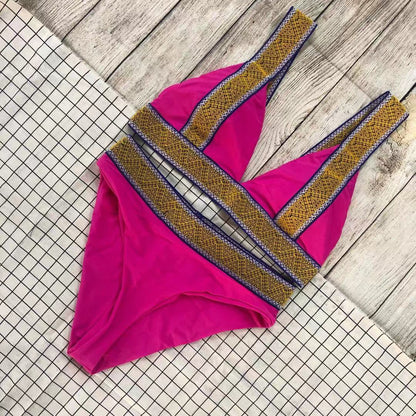 Swimsuit Nylon High Waist Popular Swimsuit Split Bikini Solid Color Bikini