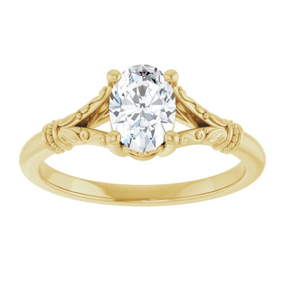 Vintage Sculptural Oval Engagement Ring 14K Yellow Gold