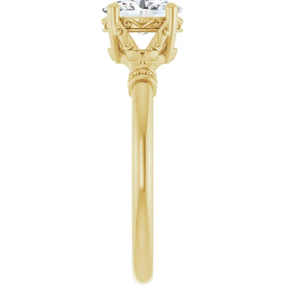 Vintage Sculptural Oval Engagement Ring 14K Yellow Gold