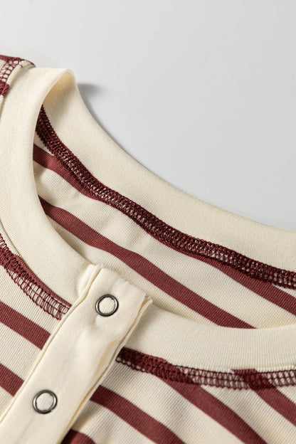 Stripe Half Buttoned Short Sleeve Top