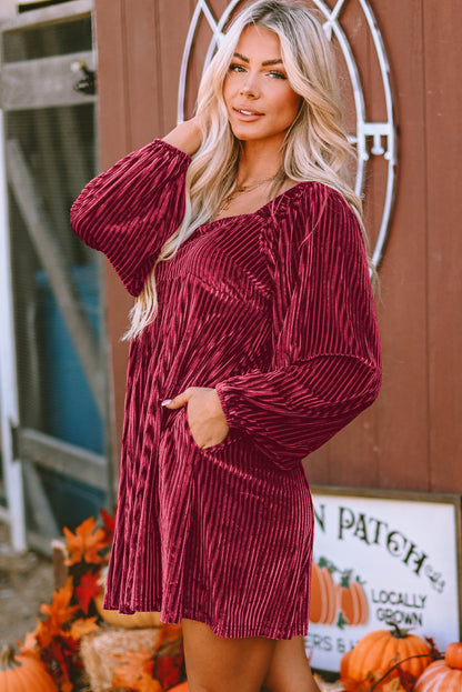 Velvet Tie-Back Square Neck Babydoll Dress