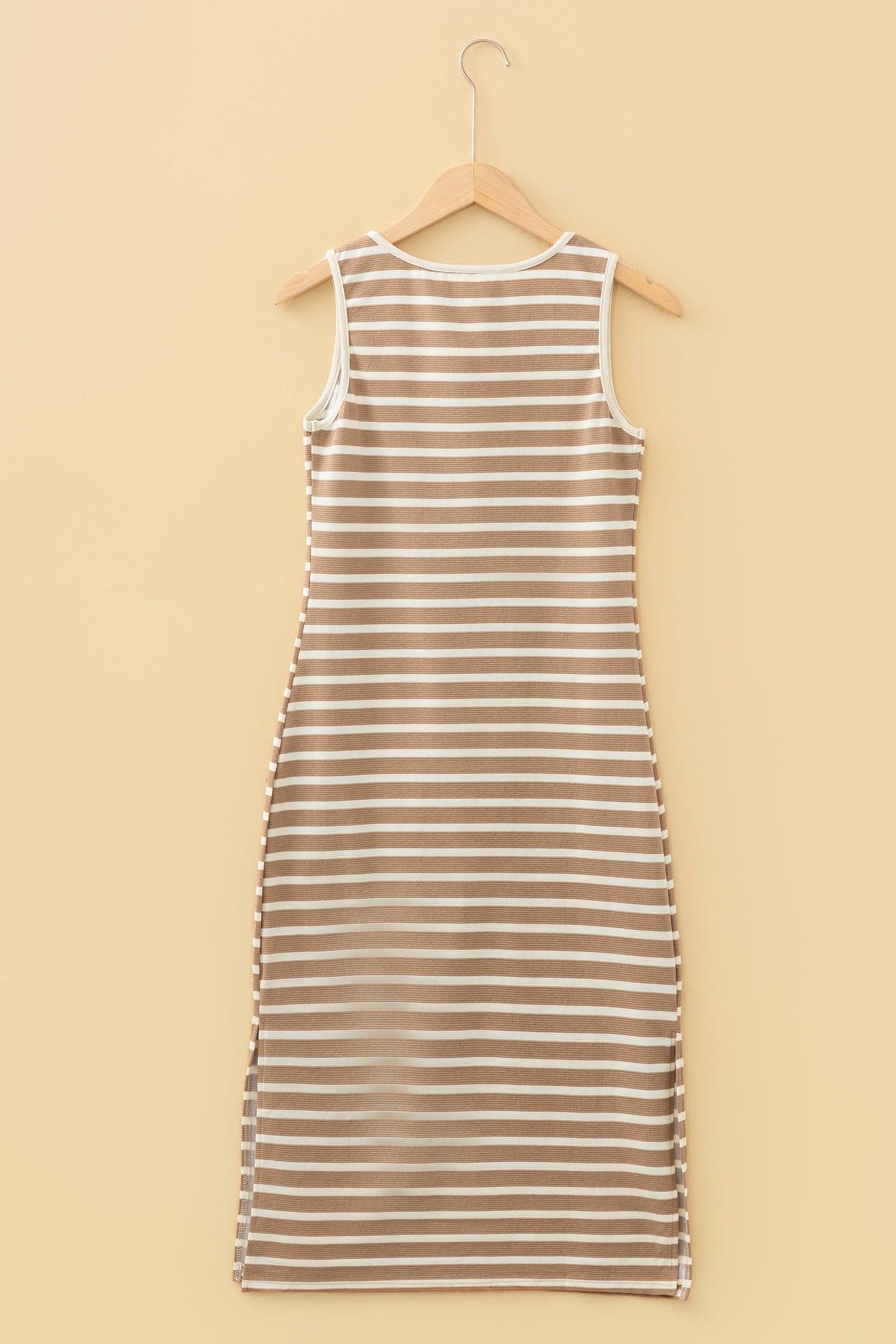 Stripe Tie V-Neck Sleeveless Midi Dress