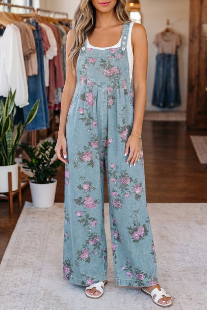 Floral Pleated High Waist Wide Leg Jumpsuit