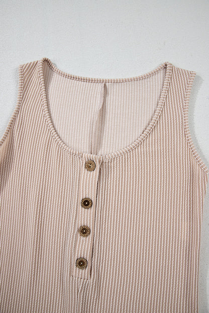 Corded Knit Side Pockets Buttoned Sleeveless Romper