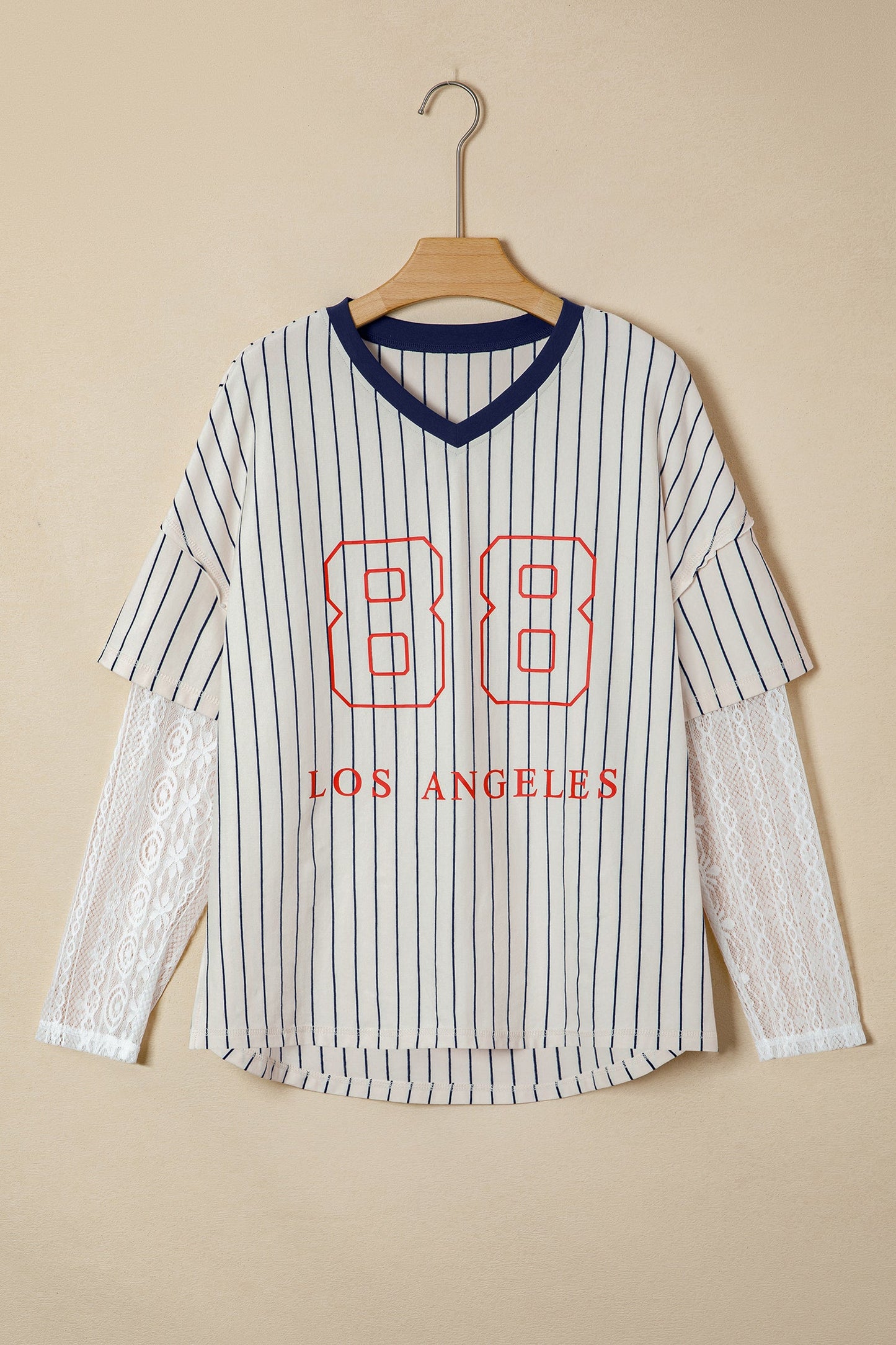 88 LOS ANGELES Stripe Lace Patchwork Top