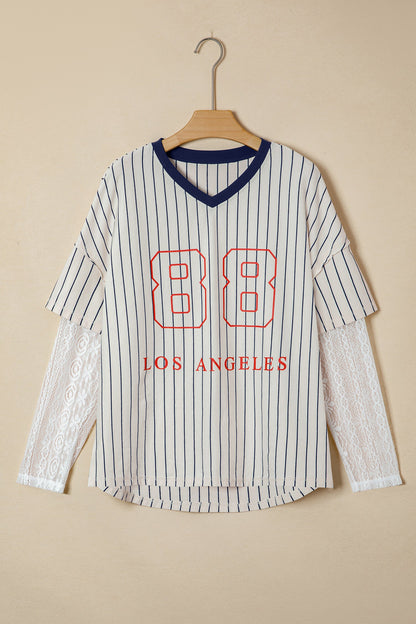 88 LOS ANGELES Stripe Lace Patchwork Top
