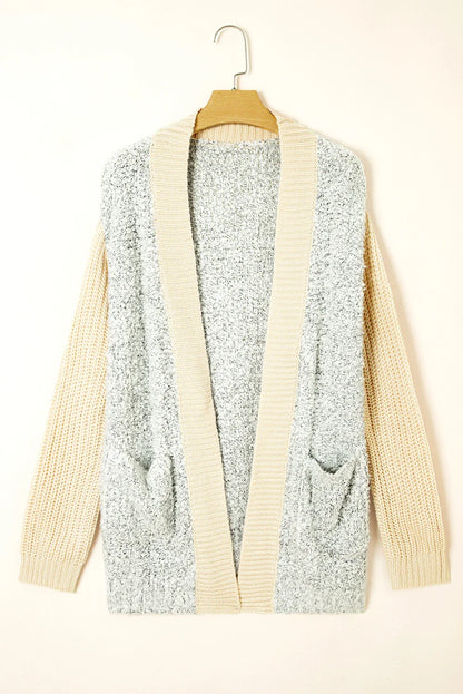 Colorblock Open Front Pocketed Cardigan