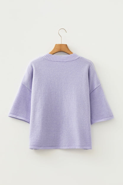 Solid 3/4 Sleeve Boxy Button-Down Cardigan