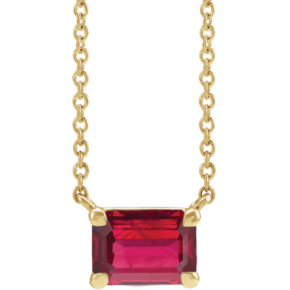 14K Yellow Gold Lab-Grown Ruby Necklace – Emerald Cut 18"