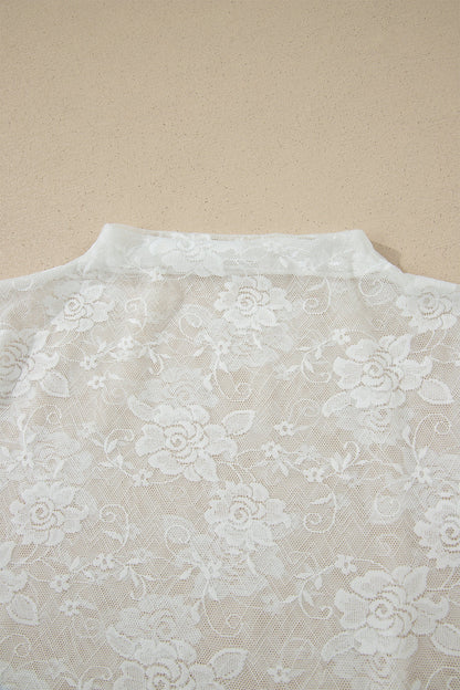 Sheer Lace Mesh Round Neck T-Shirt