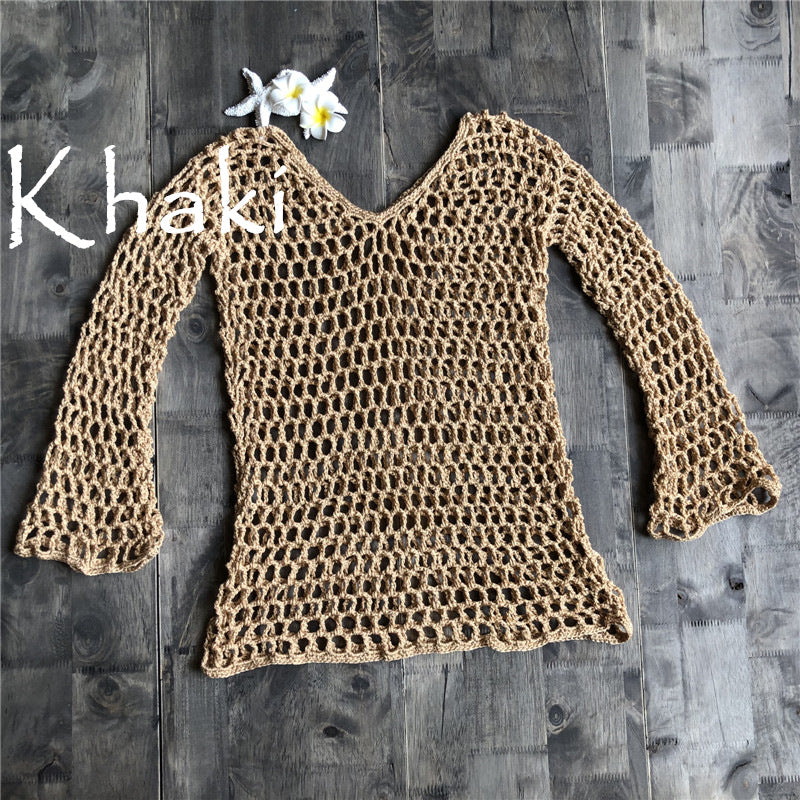 Summer Popular Fishnet Beach Cover Up Sexy Cutout Beach Shirt Sun Protective Clothing