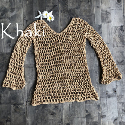 Summer Popular Fishnet Beach Cover Up Sexy Cutout Beach Shirt Sun Protective Clothing