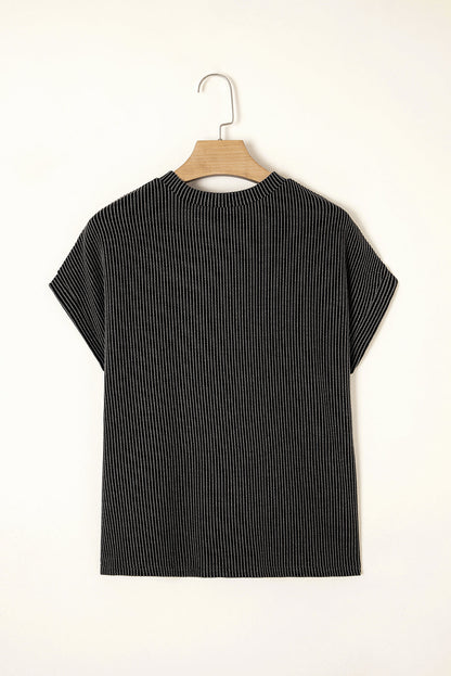 Colorblock Corded Knit Pocketed Crew Neck T-Shirt