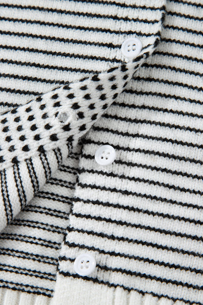 Stripe Contrast Trim Cap Sleeve Button-Up Cardigan