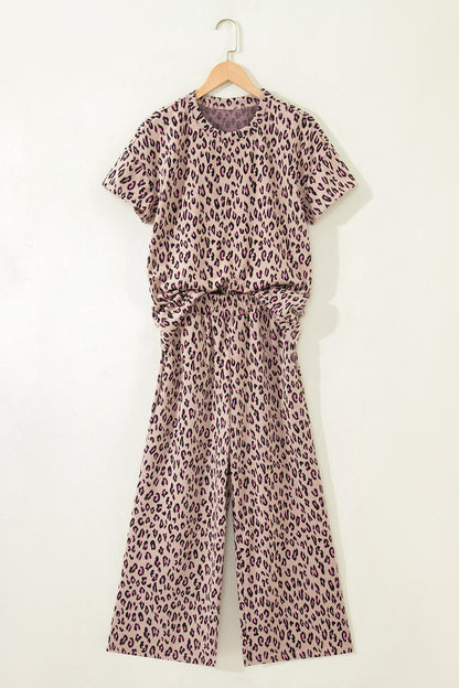 Leopard Short Sleeve Tee & Pants Set