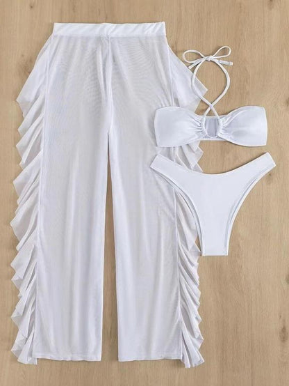 Halter Bikinis Solid Swimsuit Women 3 Pieces Bathing Suits Swimwear Conjunto Biquinis Feminino Trajes De BañO Mujer