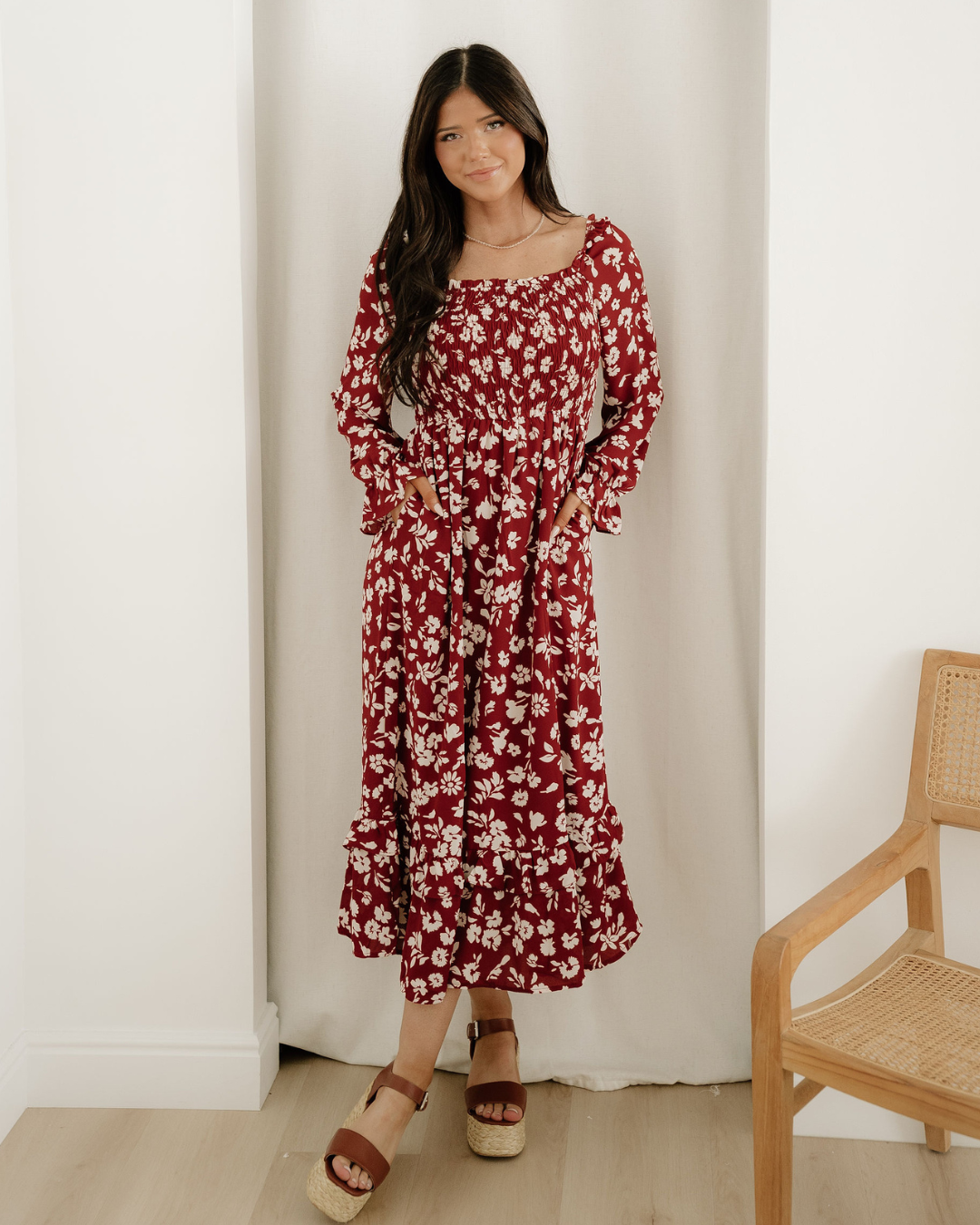 Lydia Sleeve Square Neck Smocked Maxi Dress