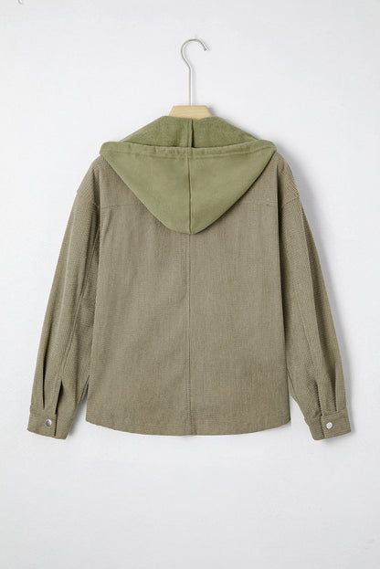 Textured Knit Pocketed Drawstring Hooded Jacket