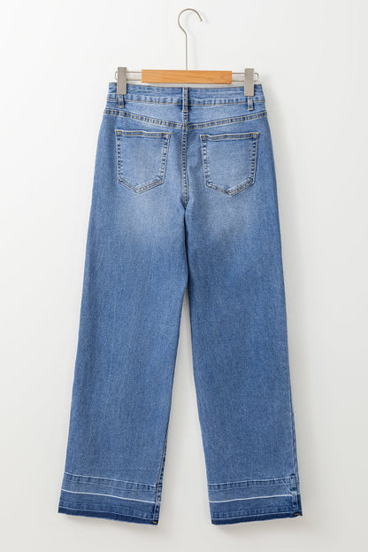 Denim Raw Hem Straight Leg Jeans