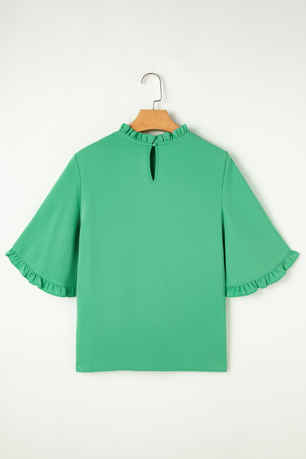 Frilled Round Neck Wide 3/4 Sleeve Blouse