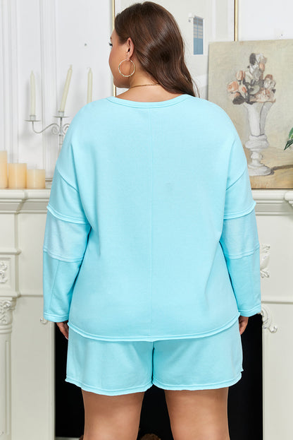 Plus Size Solid Pullover Top and Shorts Set