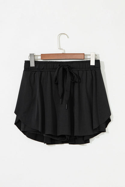 Solid Drawstring Elastic Waist Lined Tennis Skort