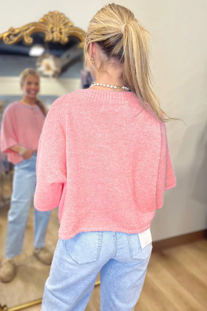 Solid 3/4 Sleeve Boxy Button-Down Cardigan