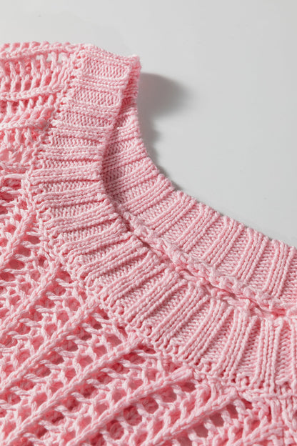 Plus Size Crochet Bow Tie Short Sleeve Sweater