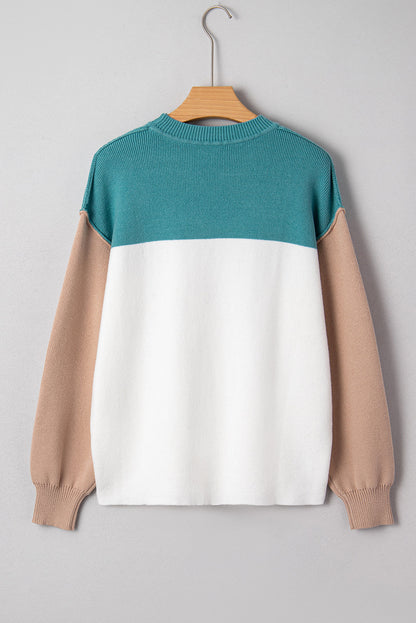 Colorblock Ribbed Knit Long Sleeve Sweater