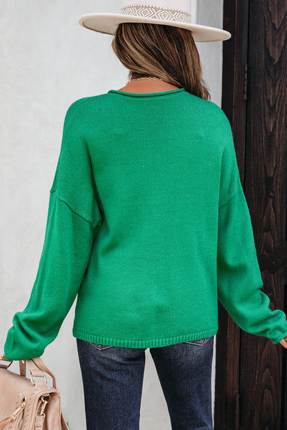 Solid Knit Button-Up Drop Shoulder Sweater Cardigan