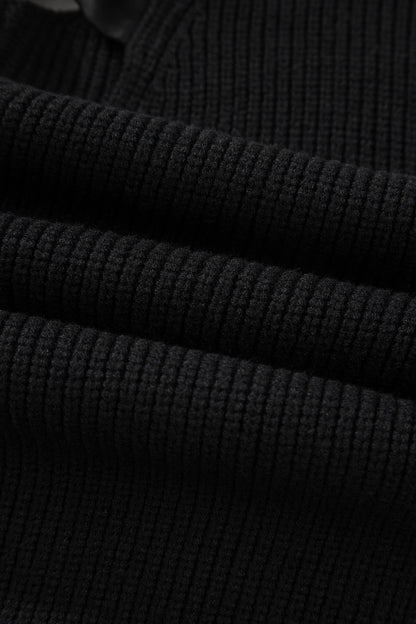 Ribbon Knot Backless Drop Shoulder Ribbed Sweater