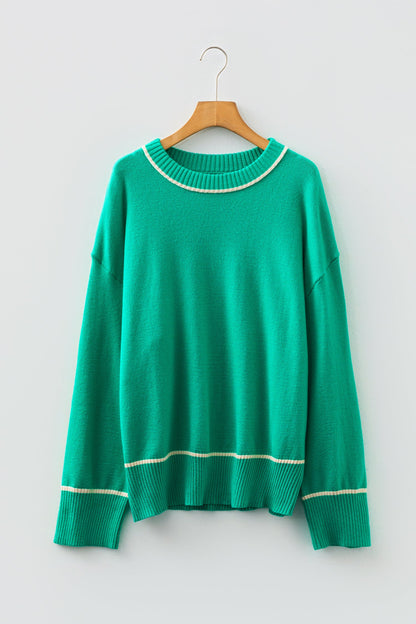 Colorblock Contrast Trim Drop Shoulder Baggy Sweater