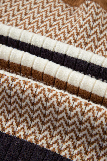 Stripe Ribbed Knit Trim Sweater