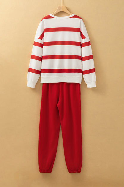 Stripe Drop Shoulder Top and Jogger Pants Set