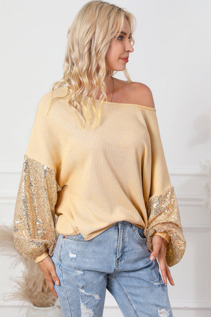 Sequin Patchwork Sleeve Open Back Top