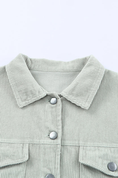 Solid Corduroy Raw Hem Cropped Jacket