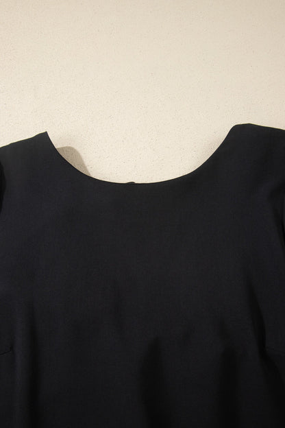 Solid Backless Bow Tie Short Sleeve Mini Dress