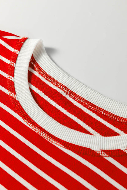 Stripe Ribbed Trim Round Neck Tank Top