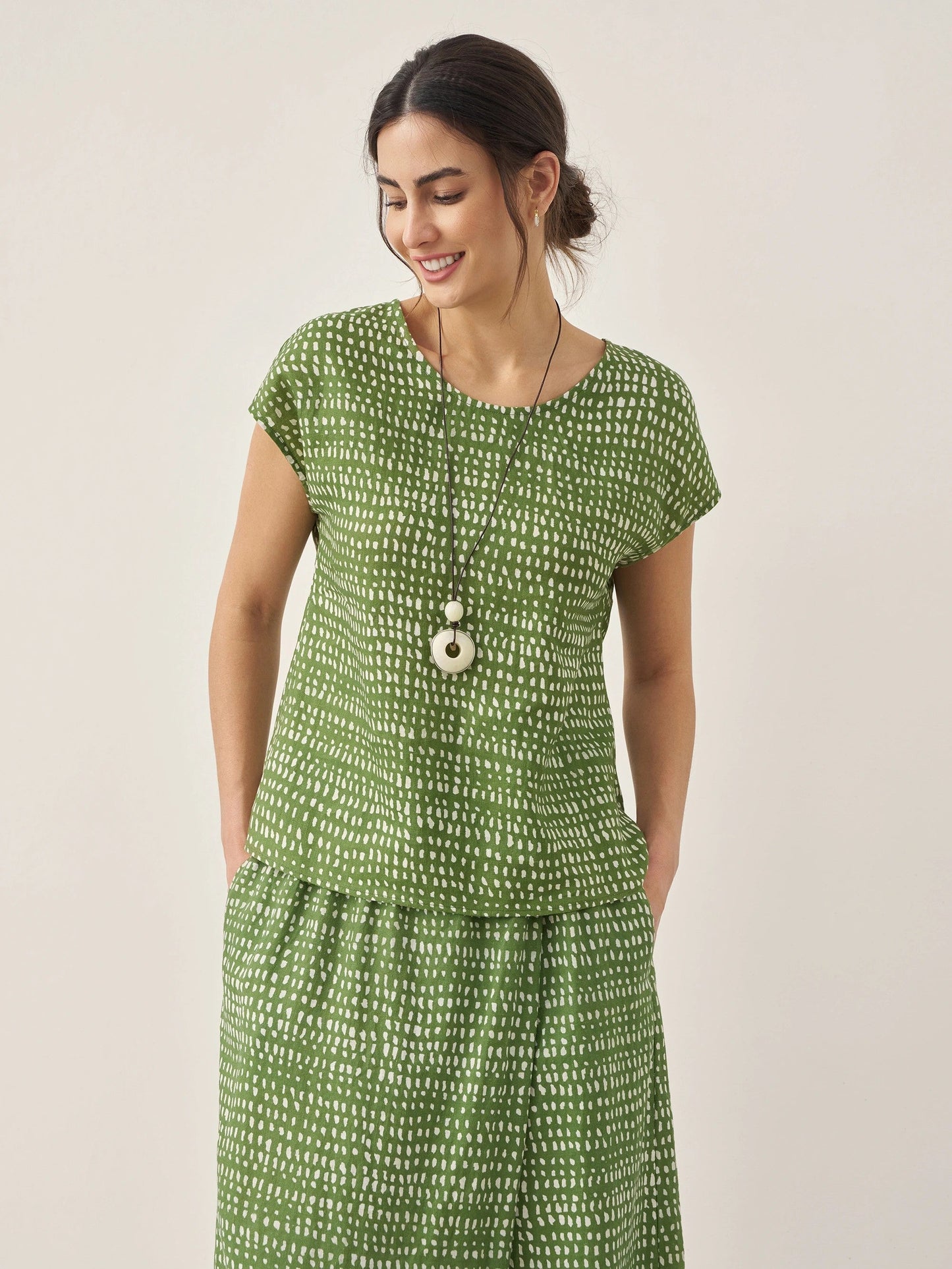 100% Linen Dot Round Neck Top LISSA