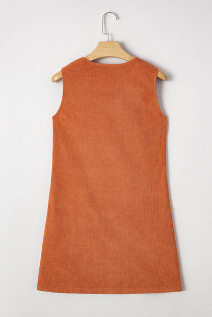 Western Corduroy Embroidered Patch Pocket Mini Dress
