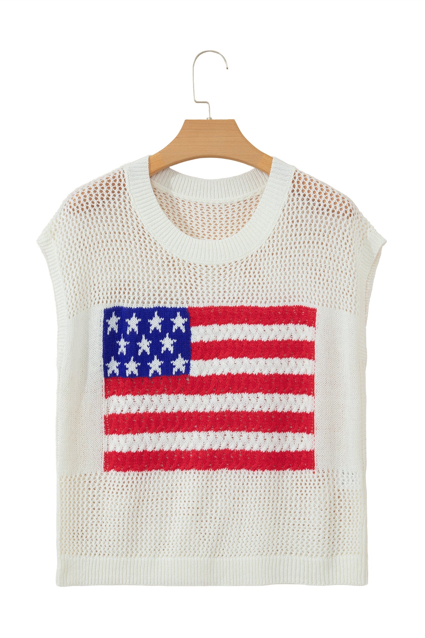 USA Flag Crochet Short Sleeve Sweater Top