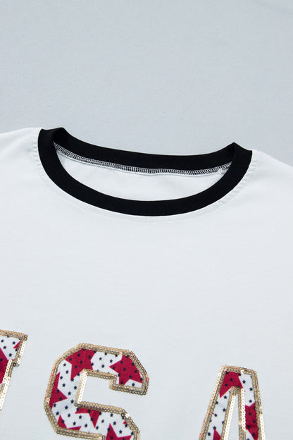 Sequin Star USA Patch Colorblock Trim T-Shirt